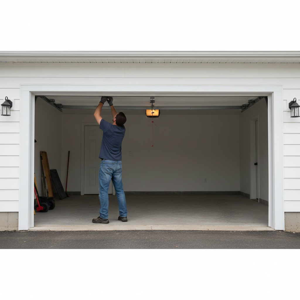 Tech fixing garage door in Contra Costa Co